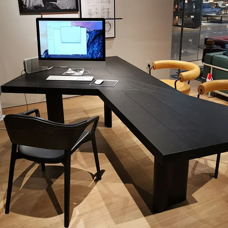 Table de bureau de forme libre, bureau de travail fixe industriel en bois massif Clearhalo