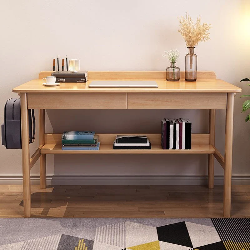Table de bureau de forme rectangulaire, bureau en bois, blanc/marron/naturel Clearhalo