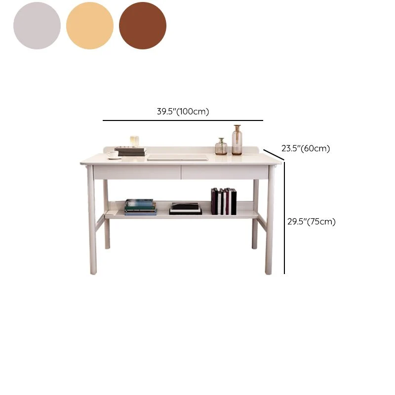 Table de bureau de forme rectangulaire, bureau en bois, blanc/marron/naturel Clearhalo