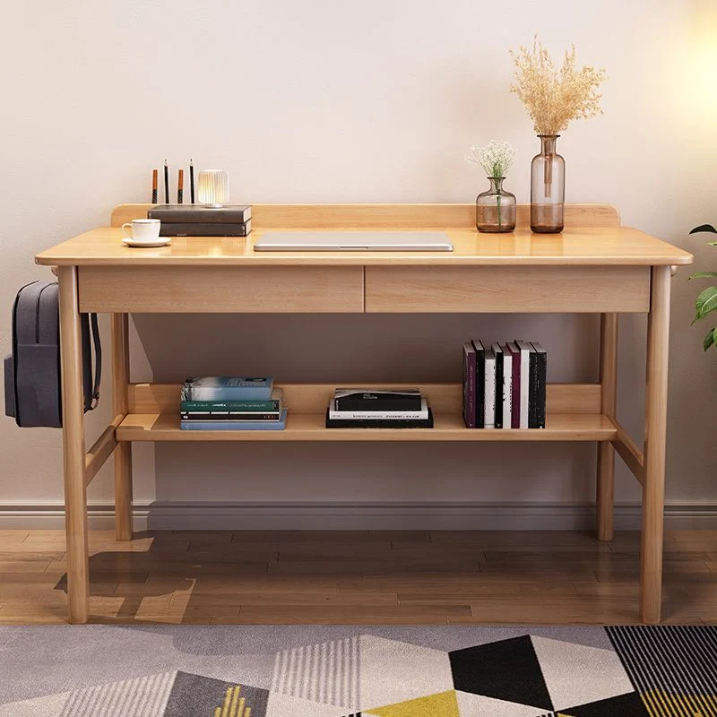 Table de bureau de forme rectangulaire, bureau en bois, blanc/marron/naturel Clearhalo