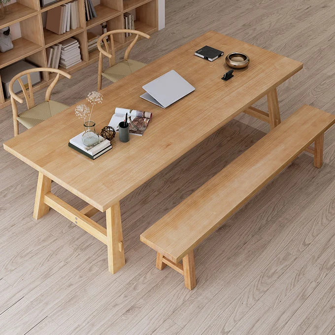 Table de bureau de forme rectangulaire, bureau de conférence en bois avec 2 pieds en naturel Clearhalo