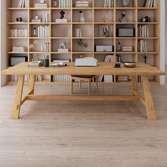 Table de bureau de forme rectangulaire, bureau de conférence en bois avec 2 pieds en naturel Clearhalo