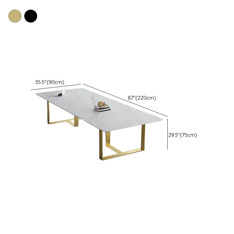 Table de bureau de forme rectangulaire de bureau de conférence en pierre de style moderne avec 2 pieds pour le bureau Clea...