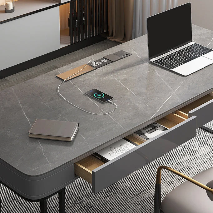 Table de bureau de forme rectangulaire de bureau de travail de style moderne en pierre avec 2 pieds pour le bureau Clearhalo