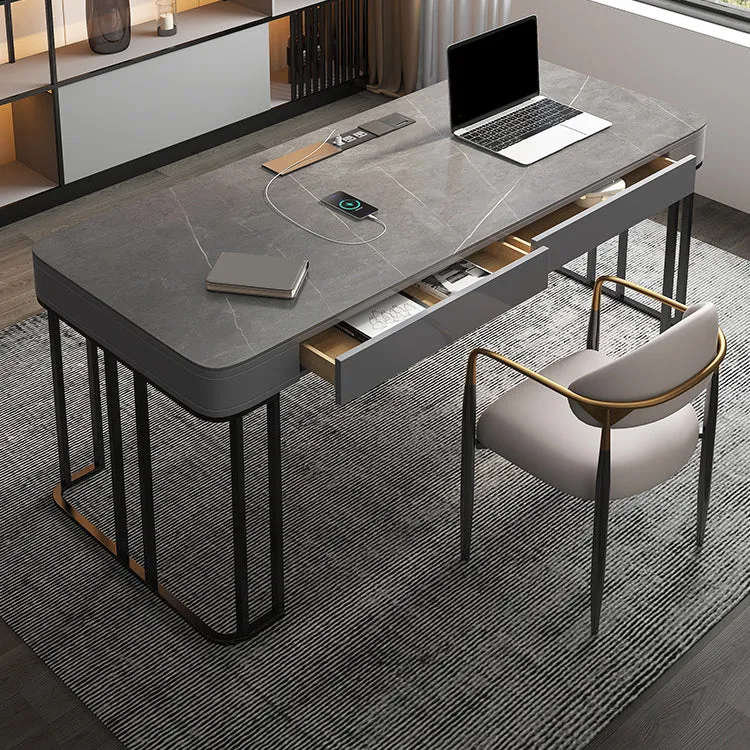 Table de bureau de forme rectangulaire de bureau de travail de style moderne en pierre avec 2 pieds pour le bureau Clearhalo