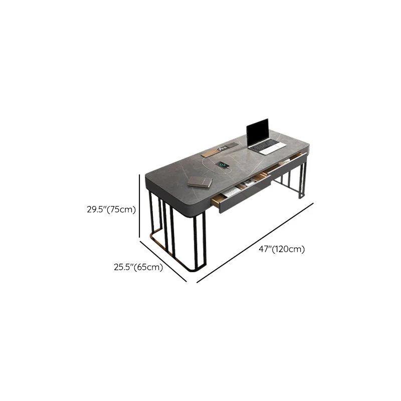 Table de bureau de forme rectangulaire de bureau de travail de style moderne en pierre avec 2 pieds pour le bureau Clearhalo
