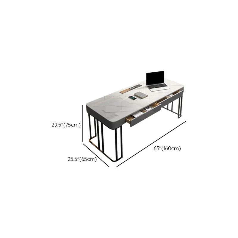 Table de bureau de forme rectangulaire de bureau de travail de style moderne en pierre avec 2 pieds pour le bureau Clearhalo