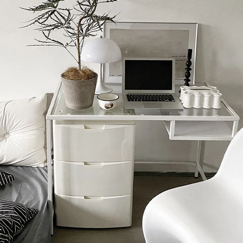 Table de bureau de forme rectangulaire de bureau en verre de style moderne avec 2 pieds pour la maison Clearhalo