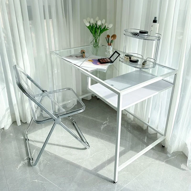 Table de bureau de forme rectangulaire de bureau en verre de style moderne avec 2 pieds pour la maison Clearhalo