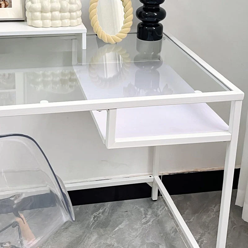 Table de bureau de forme rectangulaire de bureau en verre de style moderne avec 2 pieds pour la maison Clearhalo