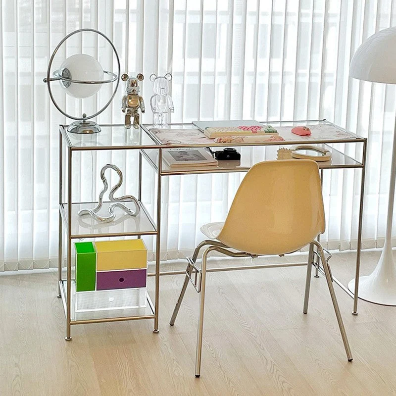 Table de bureau de forme rectangulaire de bureau en verre de style moderne pour la maison Clearhalo