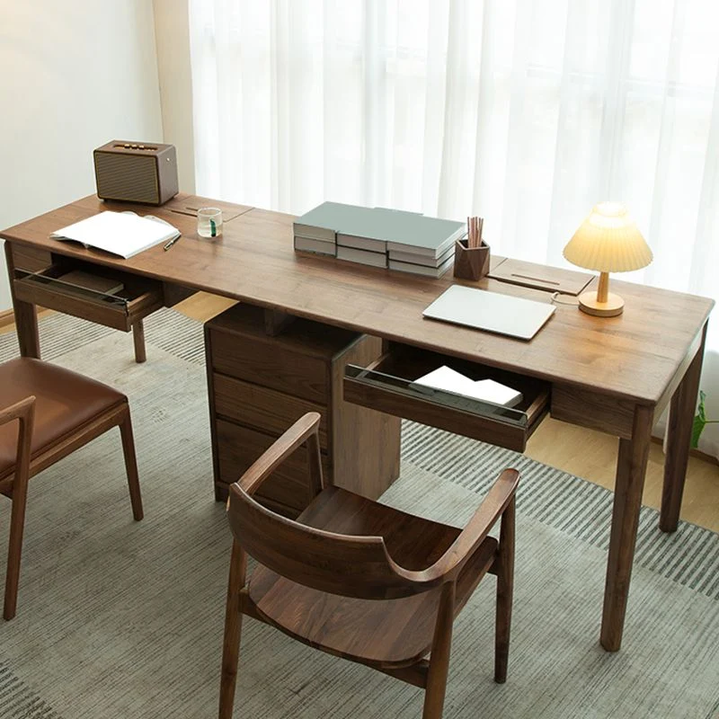 Table de bureau moderne en bois massif, bureau d'écriture à domicile avec 5 tiroirs Clearhalo