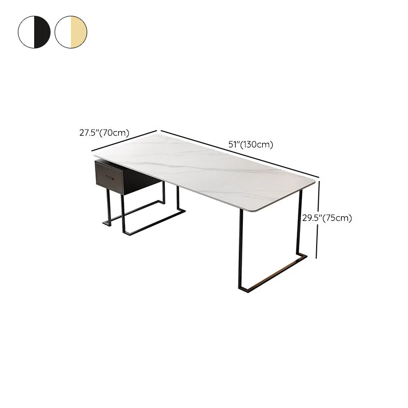 Table de bureau moderne de bureau de travail en pierre frittée rectangulaire avec tiroir Clearhalo