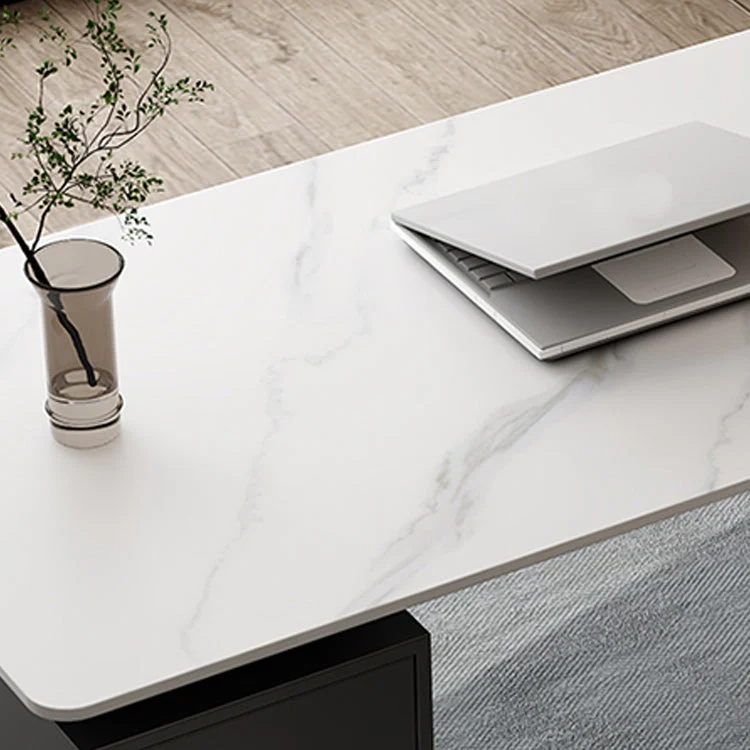 Table de bureau moderne de bureau de travail en pierre frittée rectangulaire avec tiroir Clearhalo