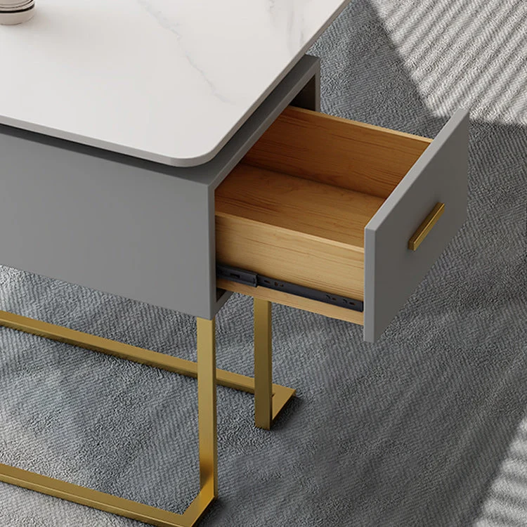Table de bureau moderne de bureau de travail en pierre frittée rectangulaire avec tiroir Clearhalo