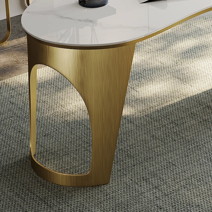 Table de bureau moderne de forme irrégulière, bureau d'écriture en pierre blanc à 2 pieds Clearhalo