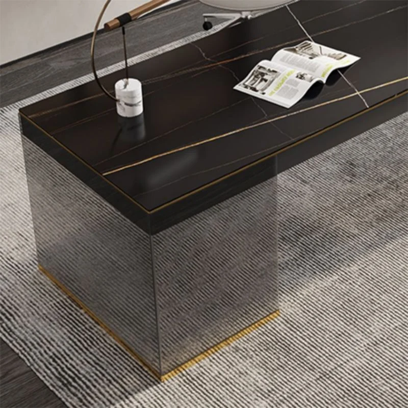 Table de bureau moderne de forme rectangulaire, bureau d'écriture en noir/blanc Clearhalo