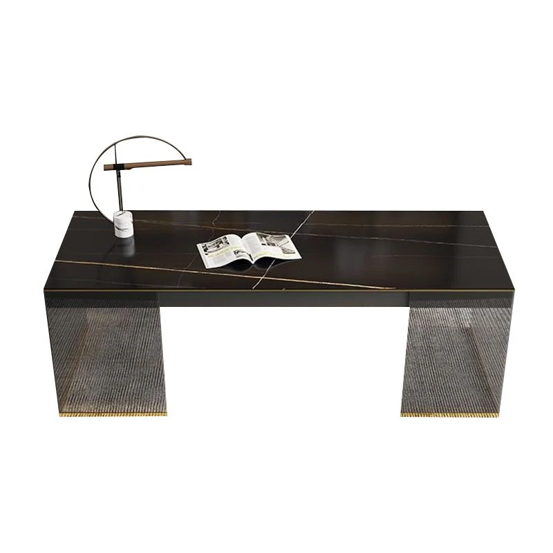Table de bureau moderne de forme rectangulaire, bureau d'écriture en noir/blanc Clearhalo