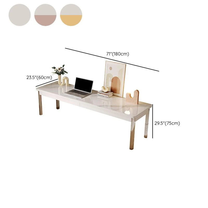 Table de bureau moderne de forme rectangulaire, bureau d'écriture en pierre blanc Clearhalo