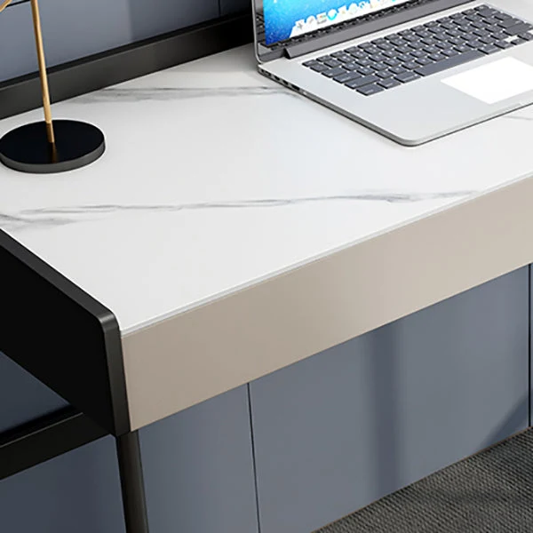 Table de bureau moderne de forme rectangulaire, bureau d'écriture en pierre blanc et noir Clearhalo
