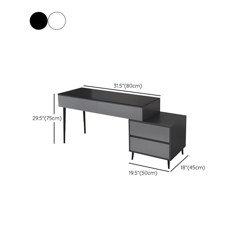 Table de bureau moderne de forme rectangulaire, bureau d'écriture en pierre, noir/blanc Clearhalo
