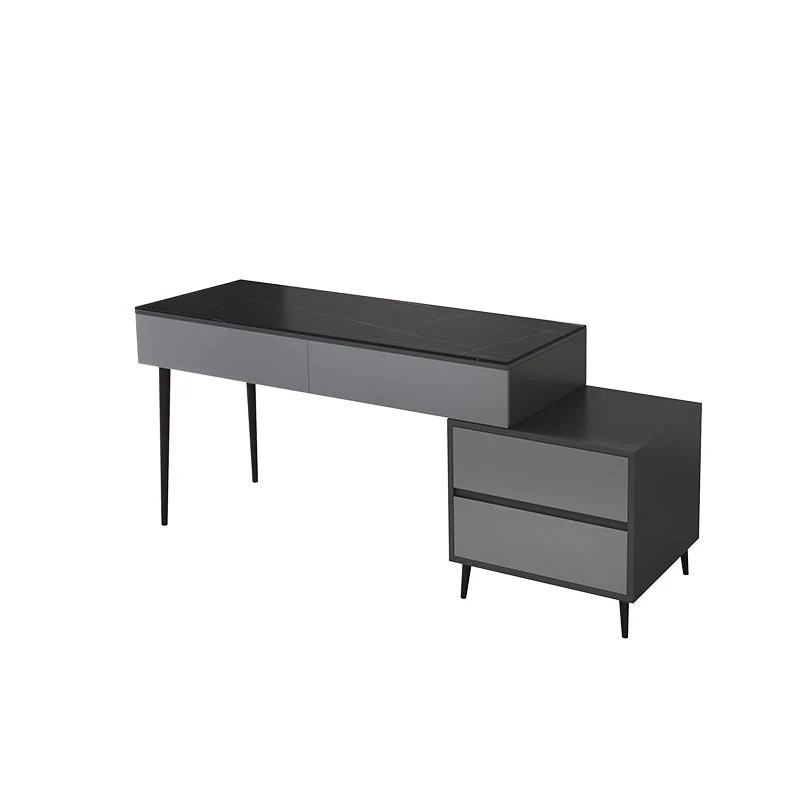 Table de bureau moderne de forme rectangulaire, bureau d'écriture en pierre, noir/blanc Clearhalo
