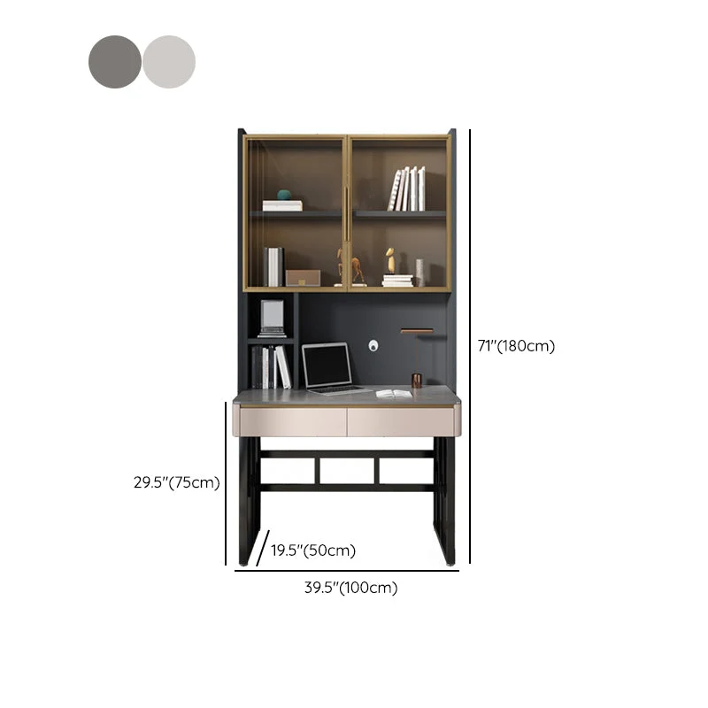 Table de bureau moderne de forme rectangulaire, bureau d'écriture en pierre gris/blanc Clearhalo