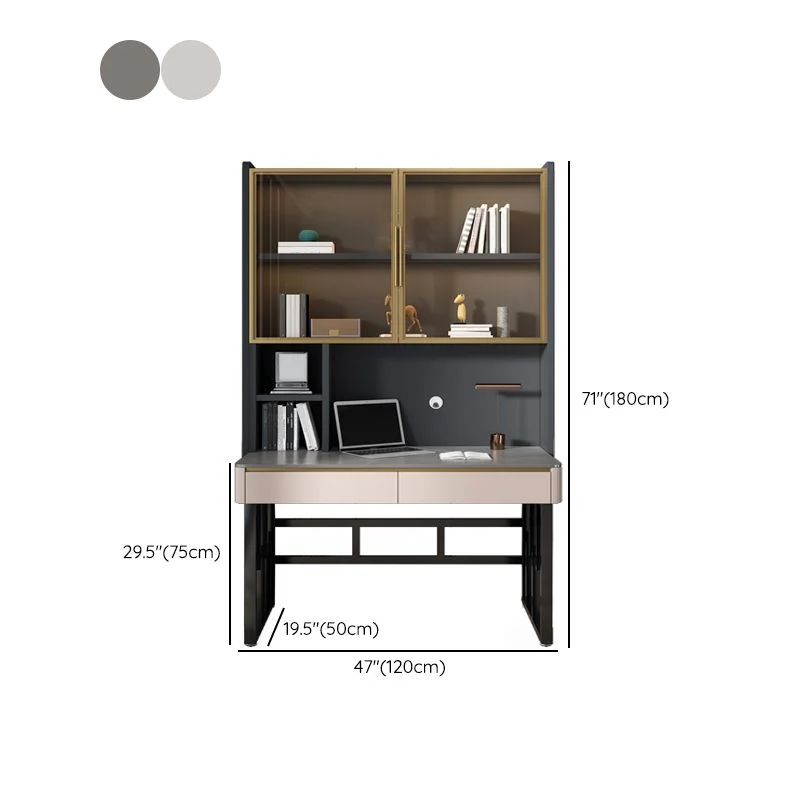Table de bureau moderne de forme rectangulaire, bureau d'écriture en pierre gris/blanc Clearhalo