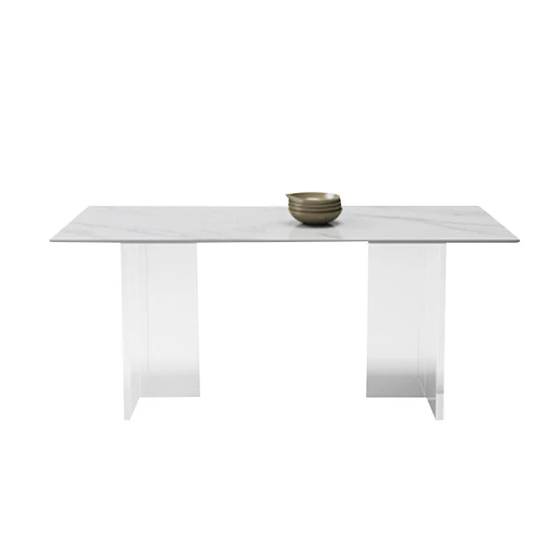 Table de bureau moderne de forme rectangulaire, bureau d'écriture en pierre, blanc/gris Clearhalo