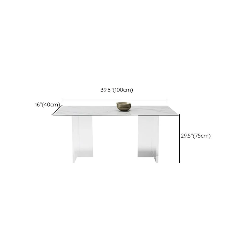 Table de bureau moderne de forme rectangulaire, bureau d'écriture en pierre, blanc/gris Clearhalo