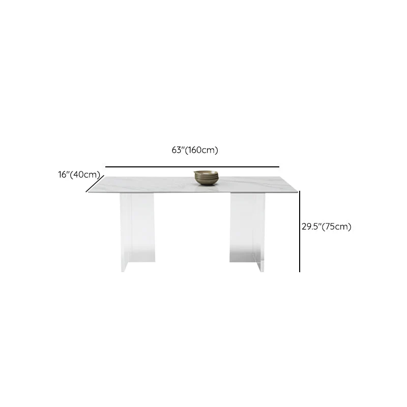 Table de bureau moderne de forme rectangulaire, bureau d'écriture en pierre, blanc/gris Clearhalo