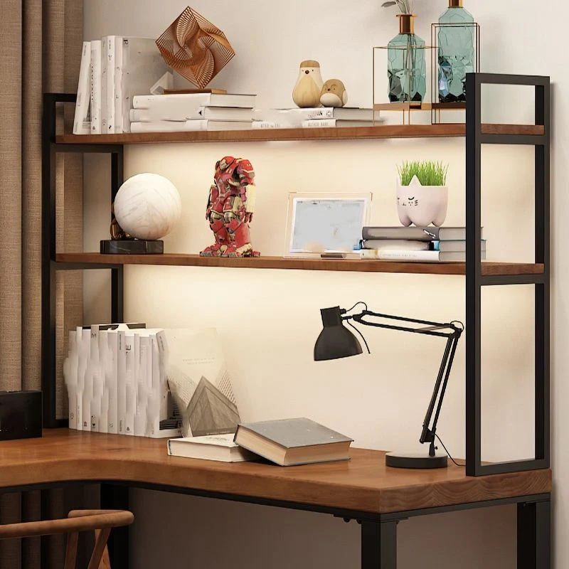 Table de bureau pour ordinateur portable en forme de L, bureau en bois marron avec 5 pieds Clearhalo