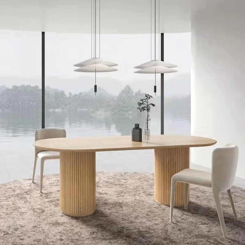 Table de bureau pour ordinateur portable de forme ovale, bureau d'écriture en bois naturel Clearhalo