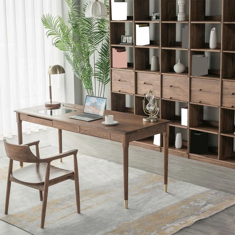 Table de bureau pour ordinateur portable de forme rectangulaire, bureau d'écriture en bois marron Clearhalo