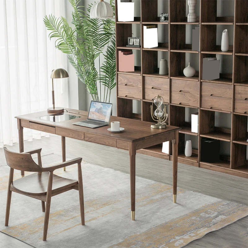 Table de bureau pour ordinateur portable de forme rectangulaire, bureau d'écriture en bois marron Clearhalo