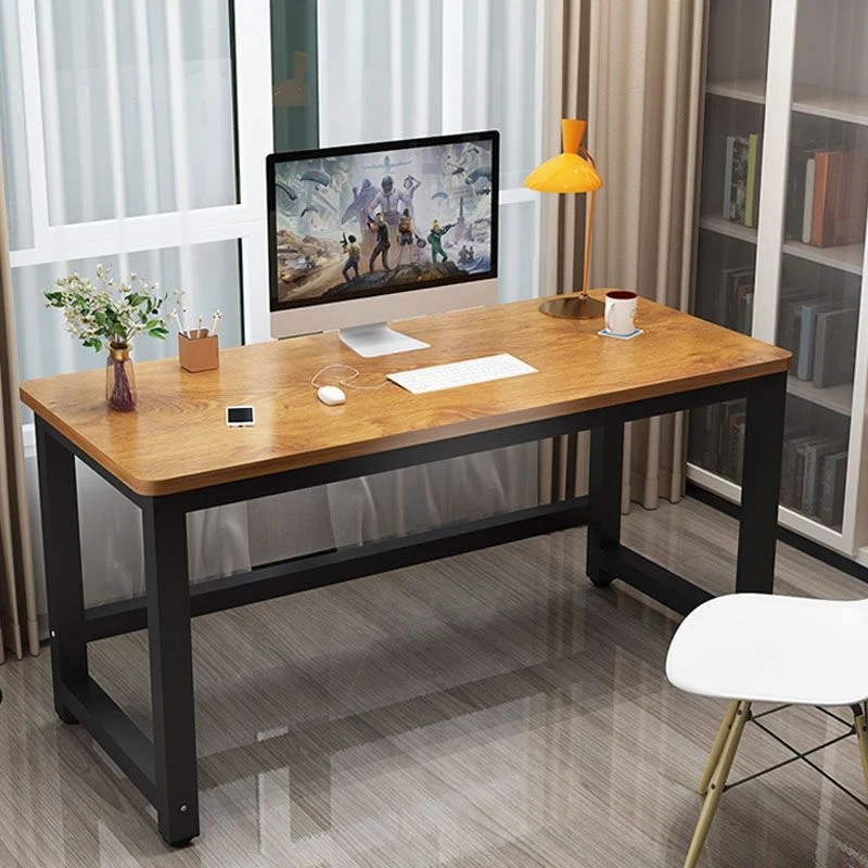 Table de bureau pour ordinateur portable de forme rectangulaire en bois avec pieds en métal marron Clearhalo
