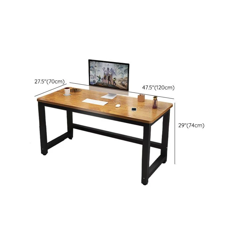 Table de bureau pour ordinateur portable de forme rectangulaire en bois avec pieds en métal marron Clearhalo