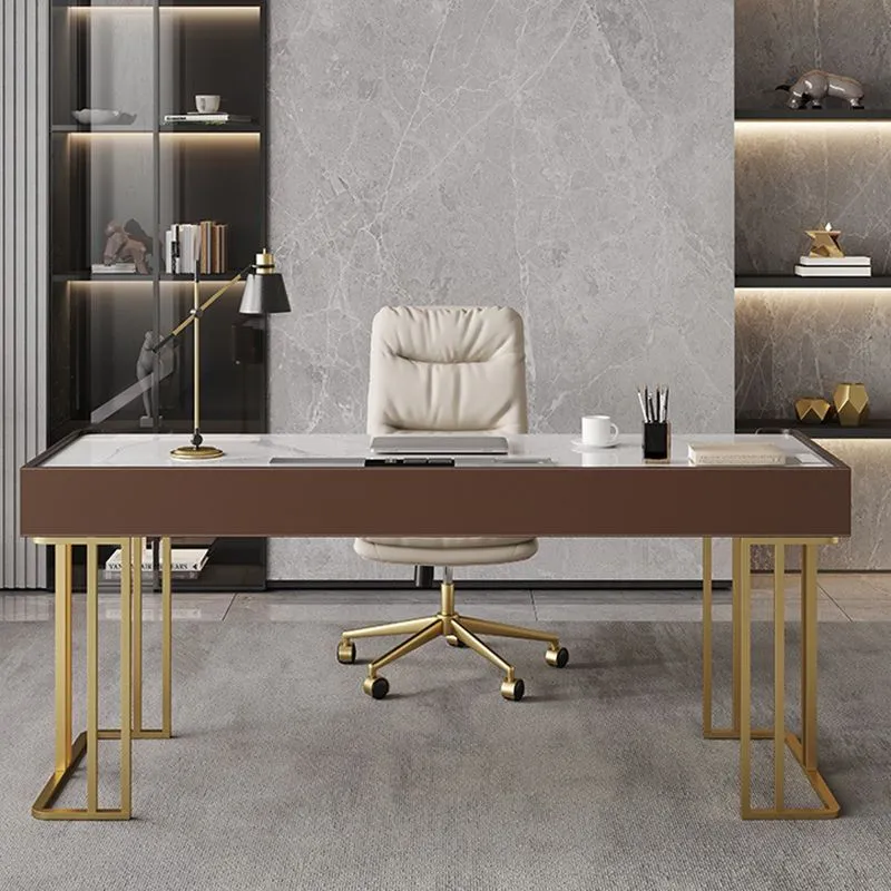 Table de bureau pour ordinateur portable de forme rectangulaire réversible en grisBureau d'écriture avec 3 tiroirs Clearhalo