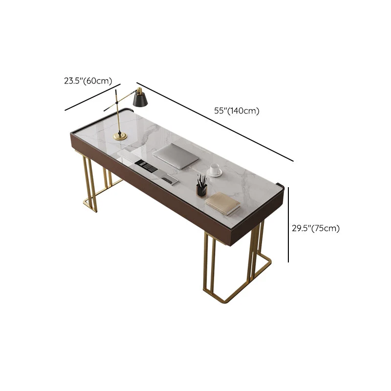 Table de bureau pour ordinateur portable de forme rectangulaire réversible en grisBureau d'écriture avec 3 tiroirs Clearhalo