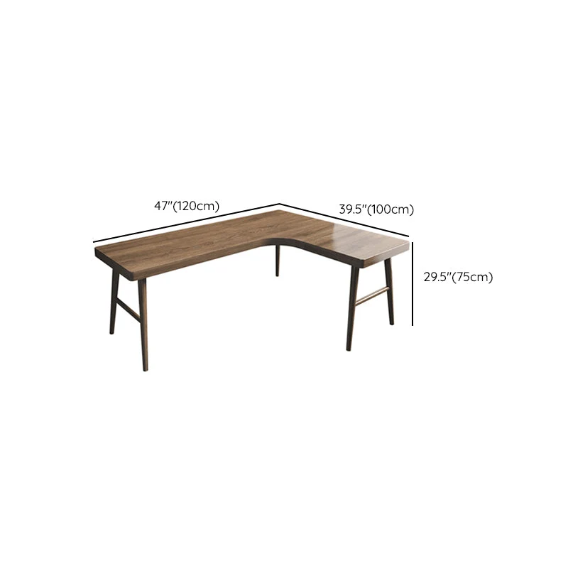 Table de bureau pour ordinateur portable en forme de L, bureau en bois marron avec 3 pieds Clearhalo