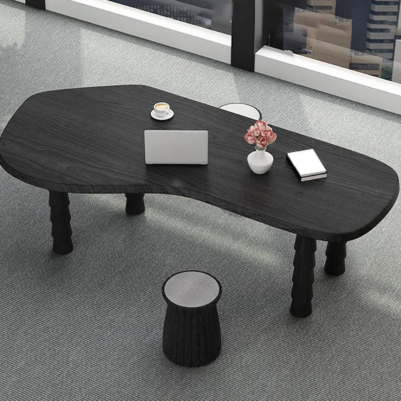 Table de bureau pour ordinateur portable de forme libre, bureau d'écriture en bois massif noir Clearhalo
