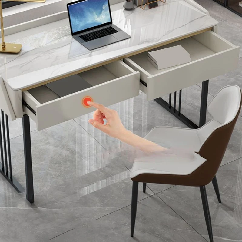 Table de bureau pour ordinateur portable de forme rectangulaire, bureau d'écriture en pierre gris/blanc Clearhalo