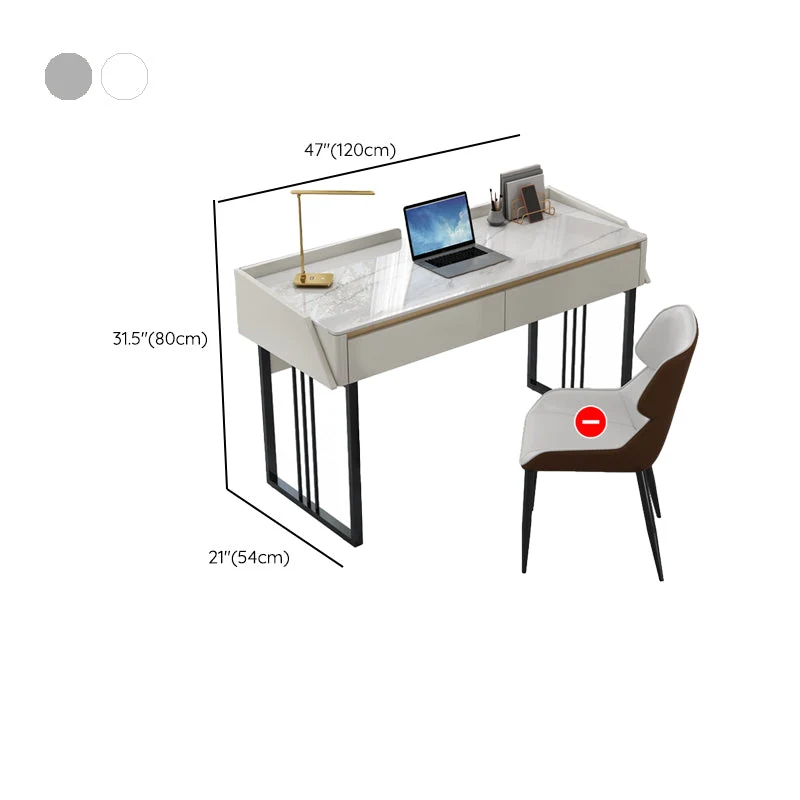 Table de bureau pour ordinateur portable de forme rectangulaire, bureau d'écriture en pierre gris/blanc Clearhalo