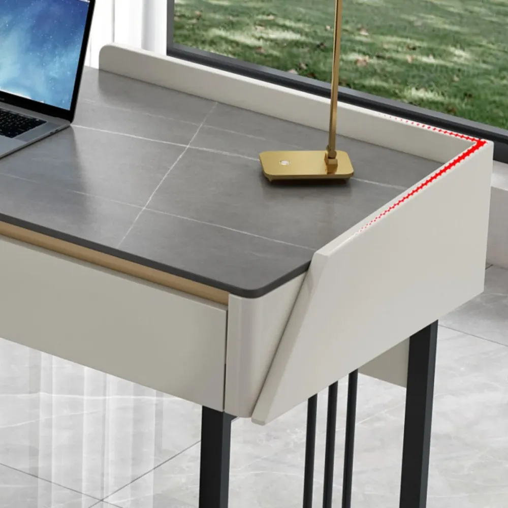 Table de bureau pour ordinateur portable de forme rectangulaire, bureau d'écriture en pierre gris/blanc Clearhalo