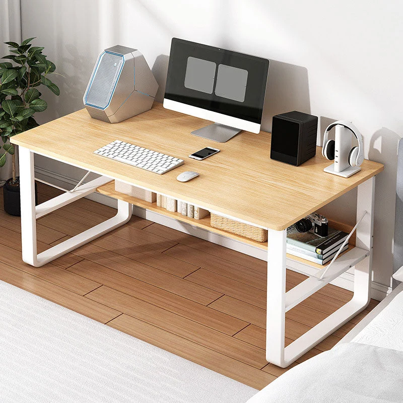 Table de bureau rectangulaire en bois et acier, bureau industriel avec étagère Clearhalo