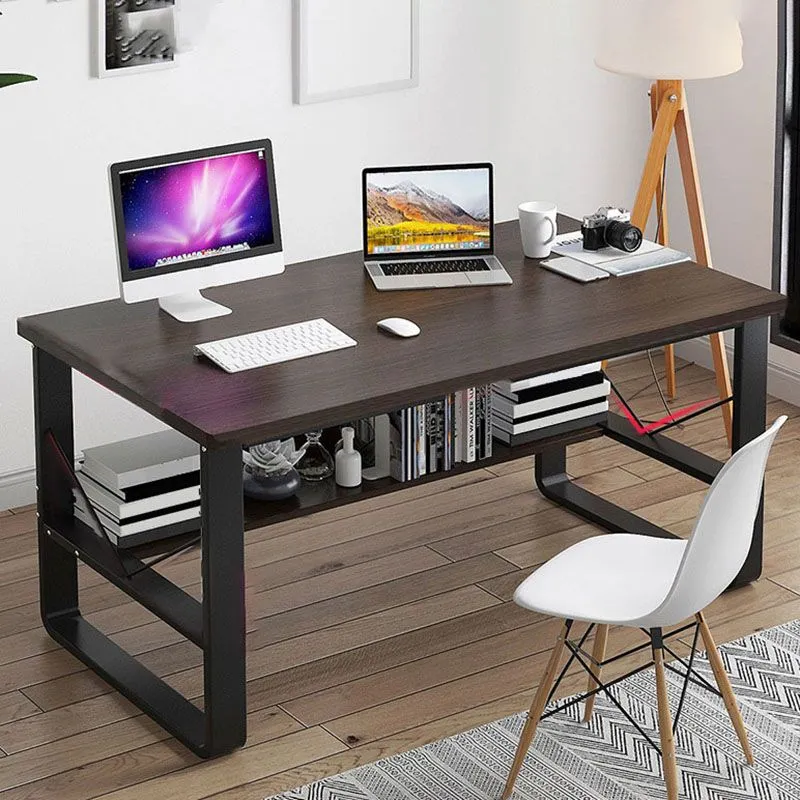 Table de bureau rectangulaire en bois et acier, bureau industriel avec étagère Clearhalo