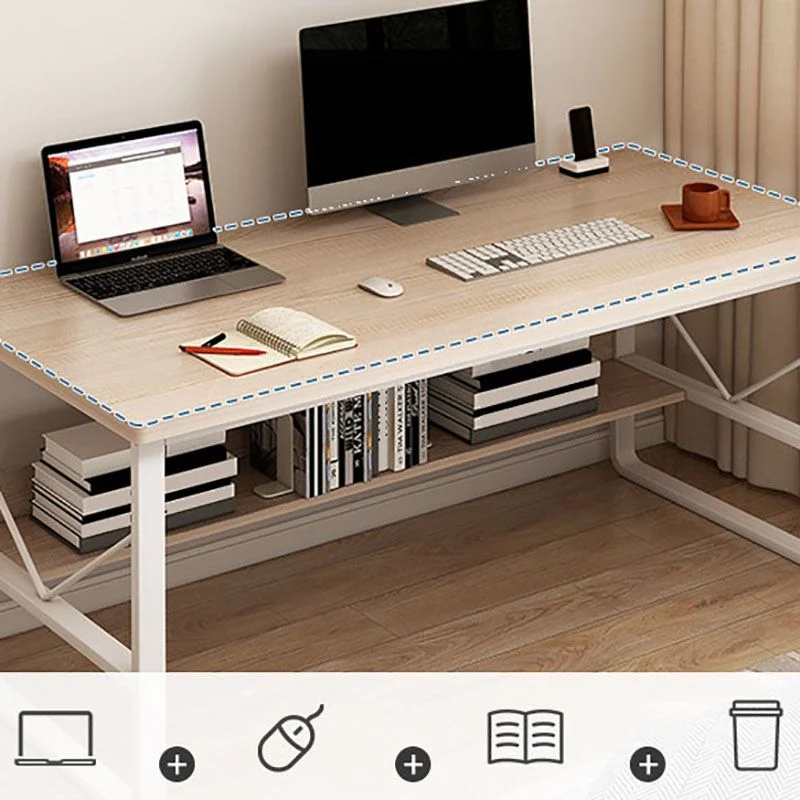 Table de bureau rectangulaire en bois et acier, bureau industriel avec étagère Clearhalo