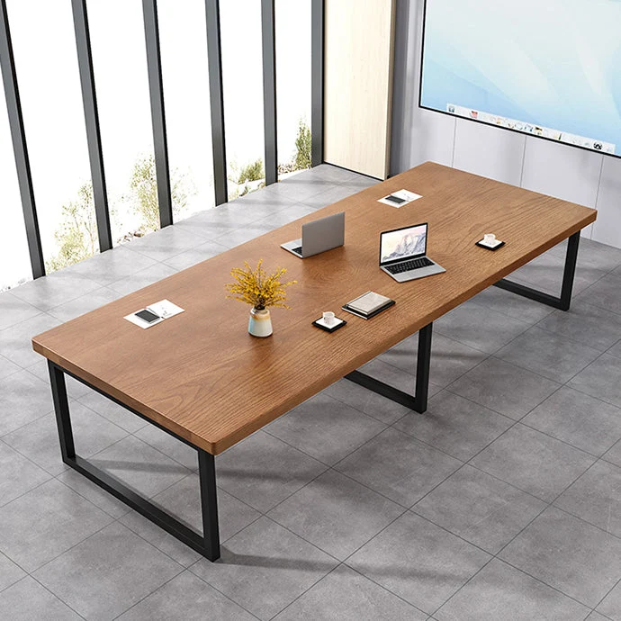 Table de bureau rectangulaire couleur bois industriel, table fixe en bois massif Clearhalo