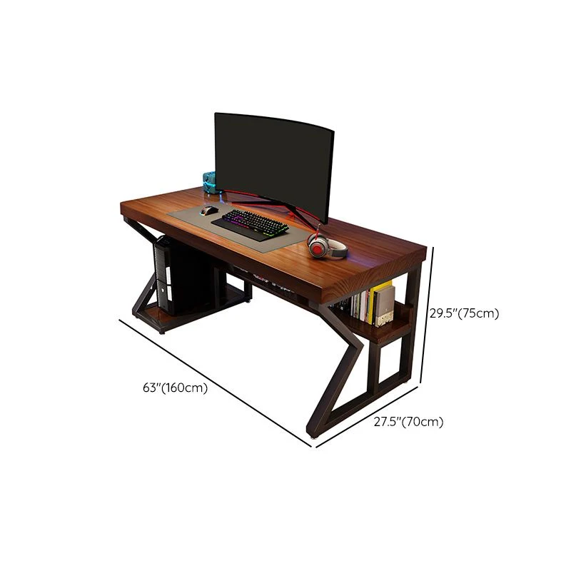 Table de bureau rectangulaire pour chambre à coucher, bureau d'écriture en bois massif avec étagères Clearhalo