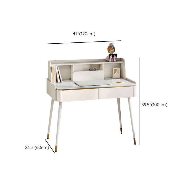 Table de bureau rectangulaire de style moderne, bureau d'écriture en pierre blanc Clearhalo